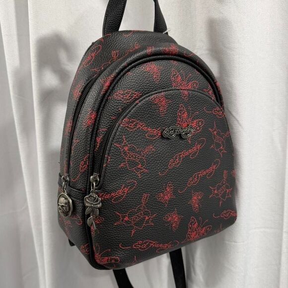 Ed Hardy Handbags - red and black ed hardy backpack with red butterfly and heart details